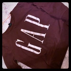 GAP Crewneck. Maroon with silver glitter lettering
